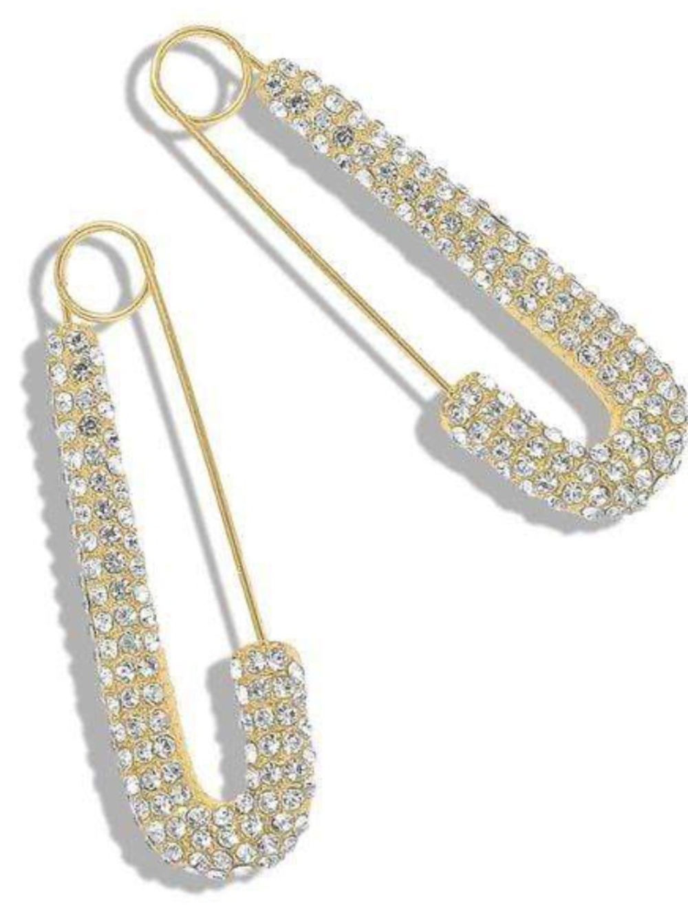 Womens Gold Tone‎ Safety Pin Clear Rhinestone Earrings